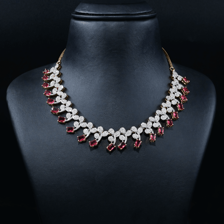 CZ Ruby Short Necklace Set