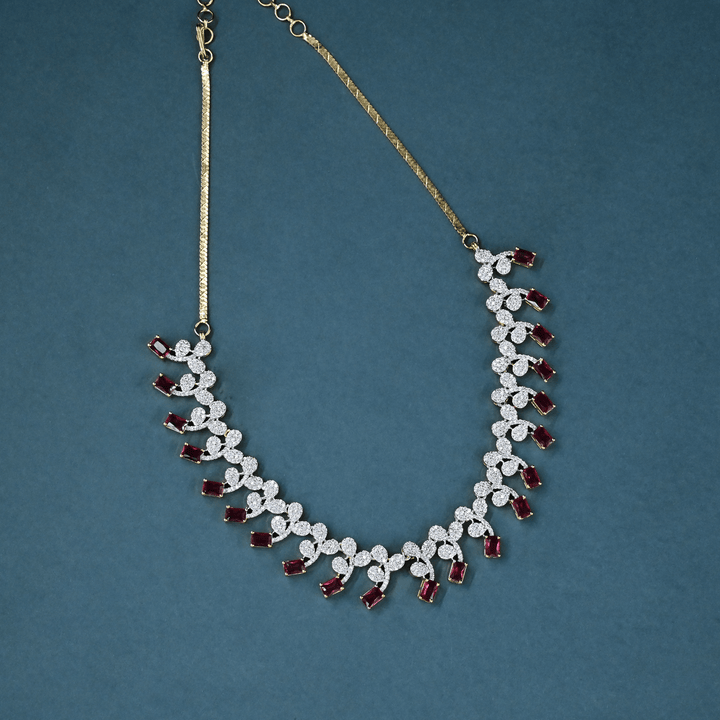 CZ Ruby Short Necklace Set