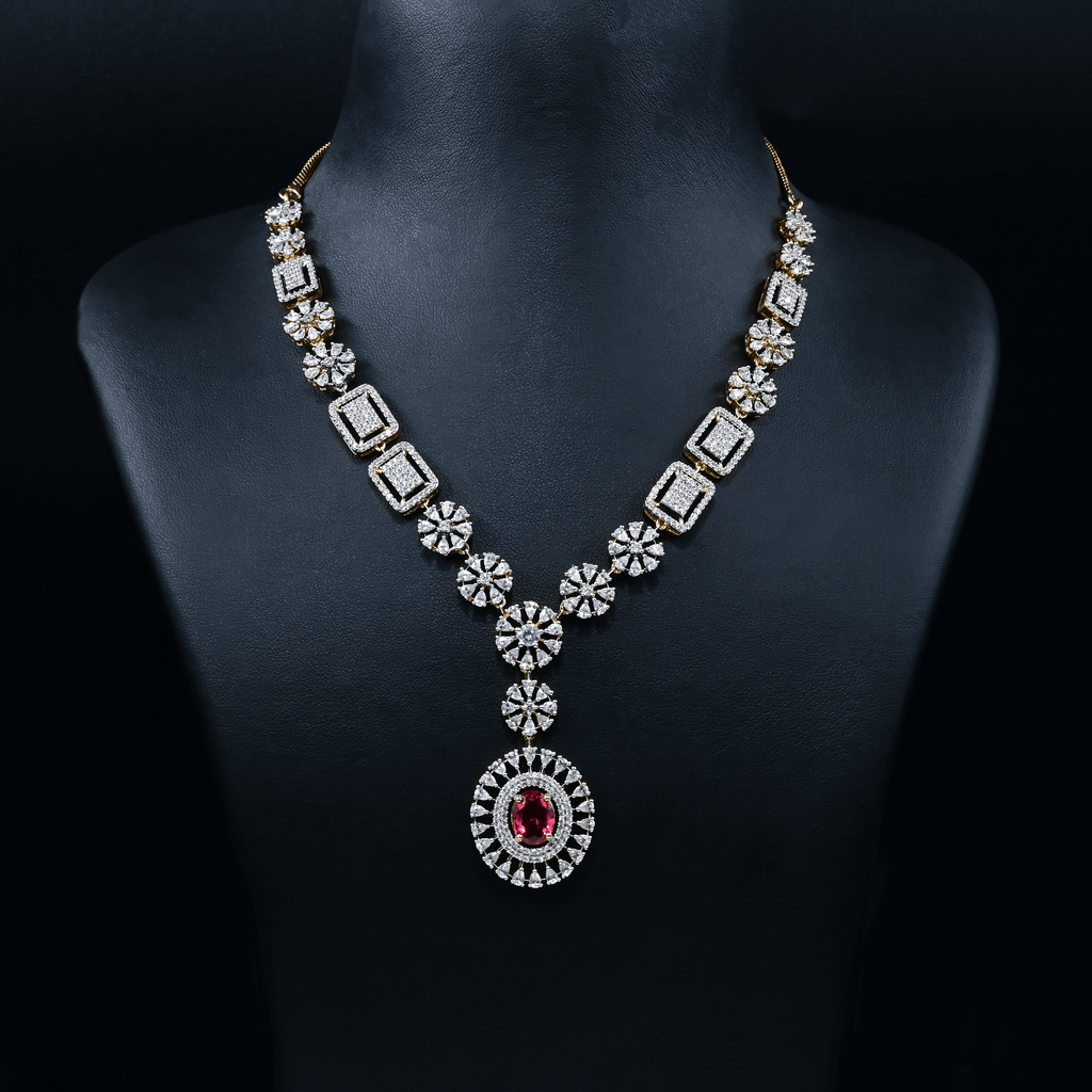 CZ Ruby Short Necklace Set