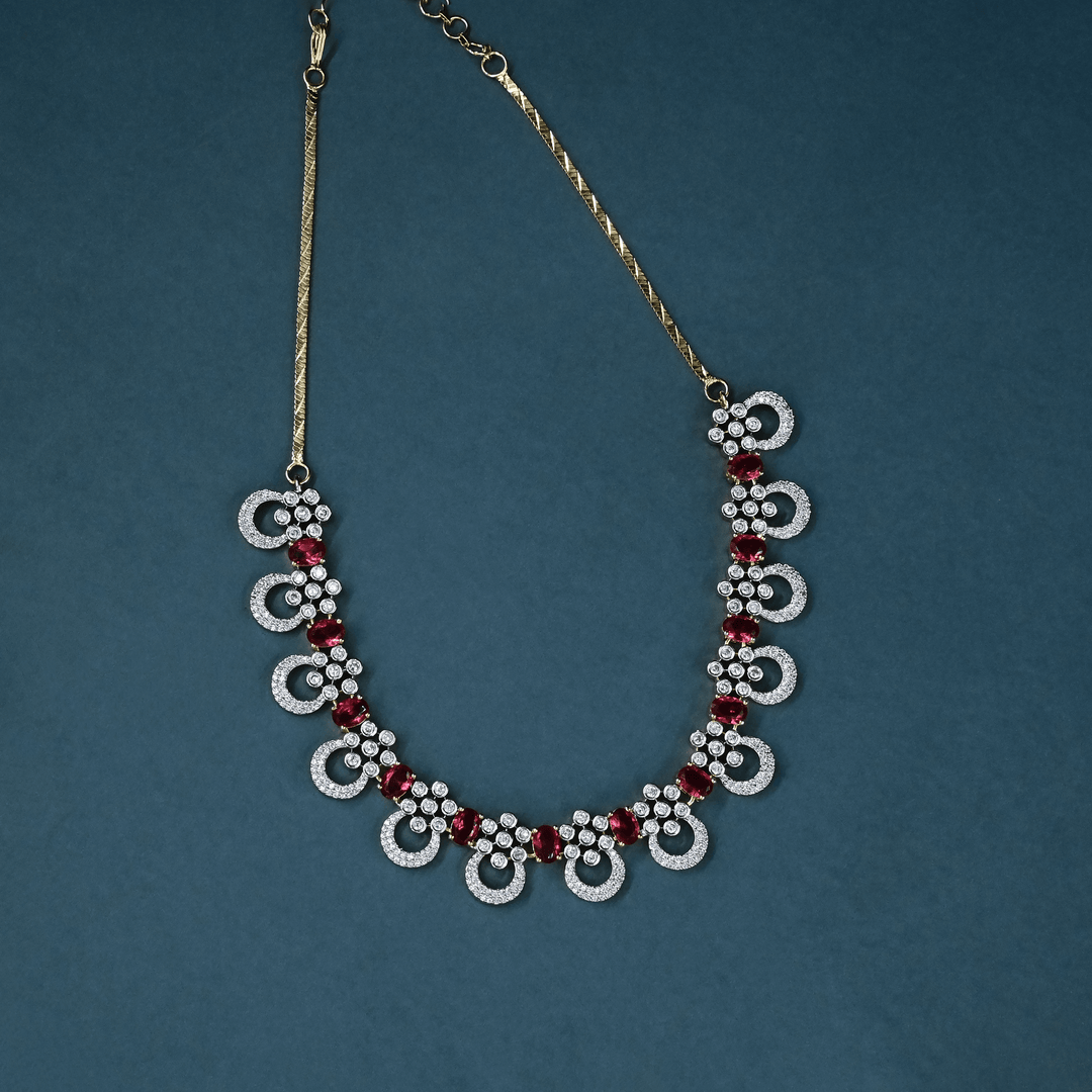 CZ Ruby Short Necklace Set