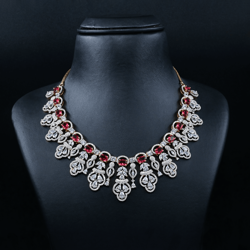 CZ Ruby Short Necklace Set