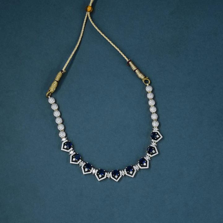 CZ Blue Sapphire Short Necklace Set