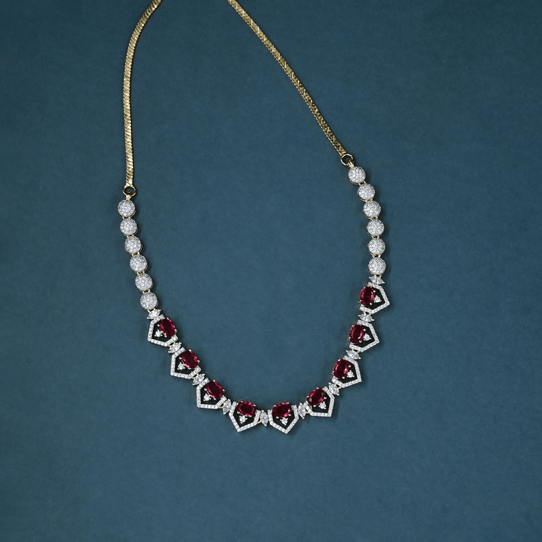 CZ Ruby Short Necklace Set