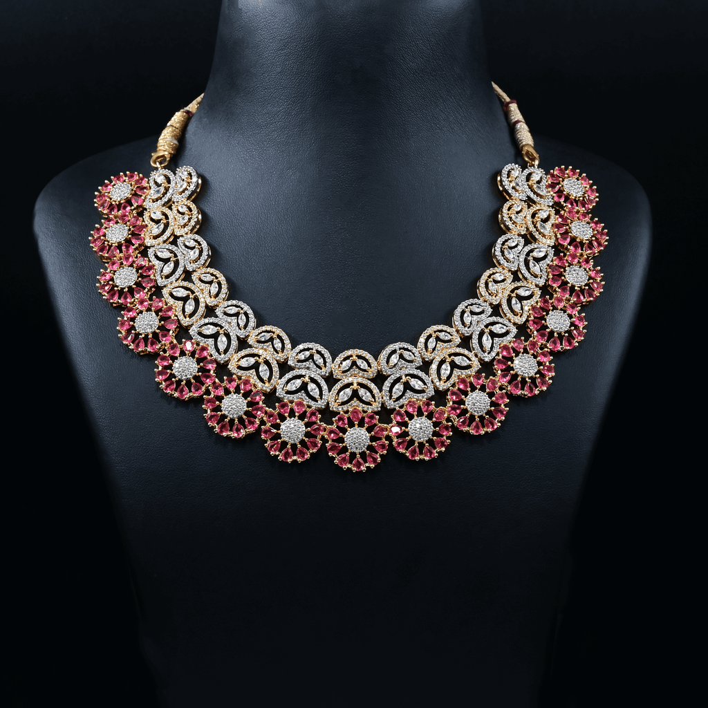 CZ Ruby Heavy Necklace Set