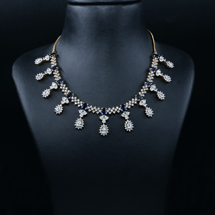 CZ Blue Sapphire Short Necklace Set