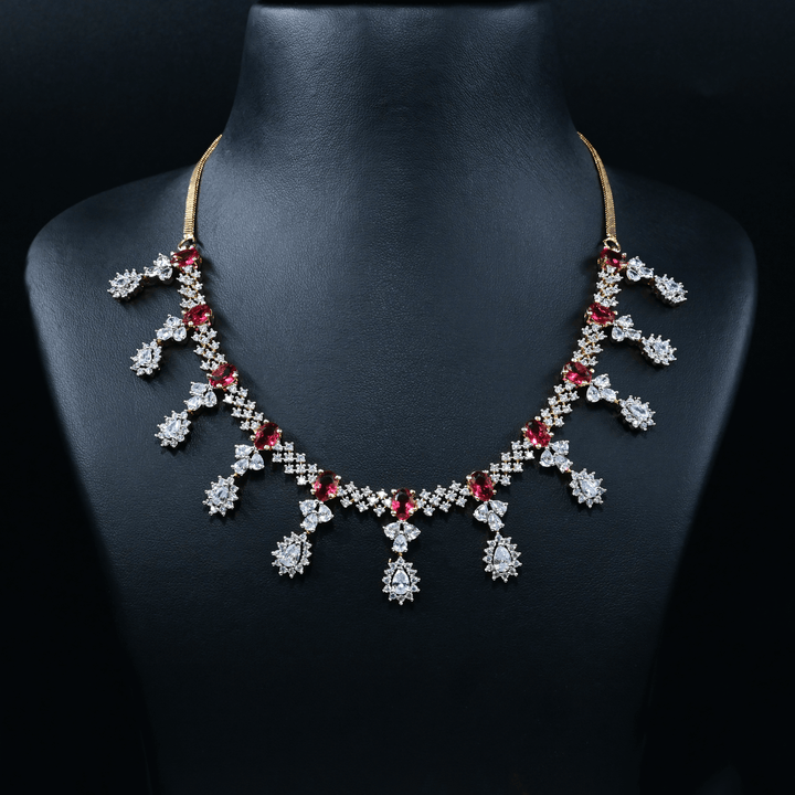 CZ Ruby Short Necklace Set