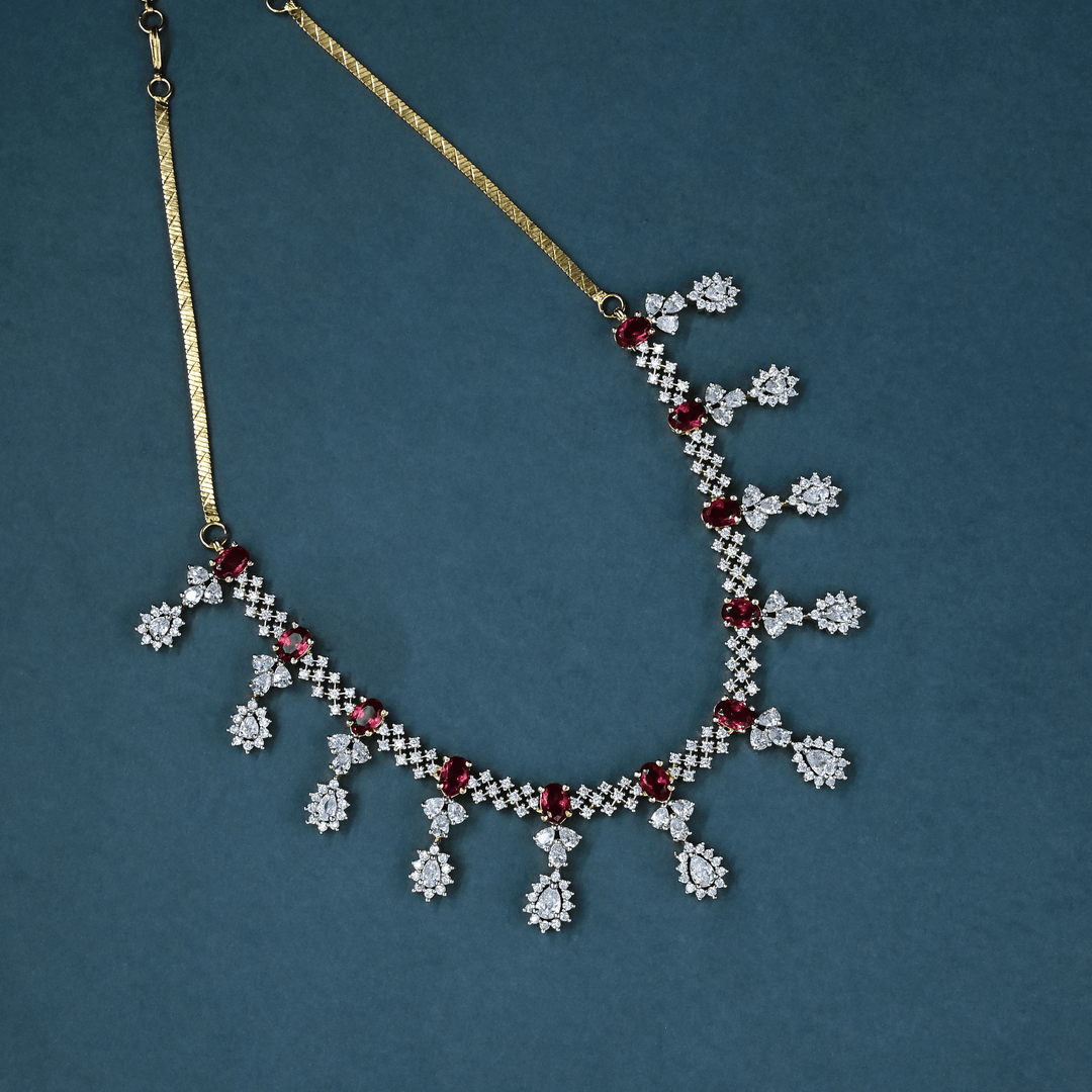 CZ Ruby Short Necklace Set