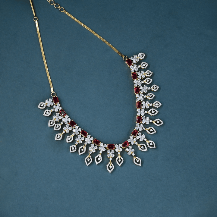 CZ Ruby Short Necklace Set