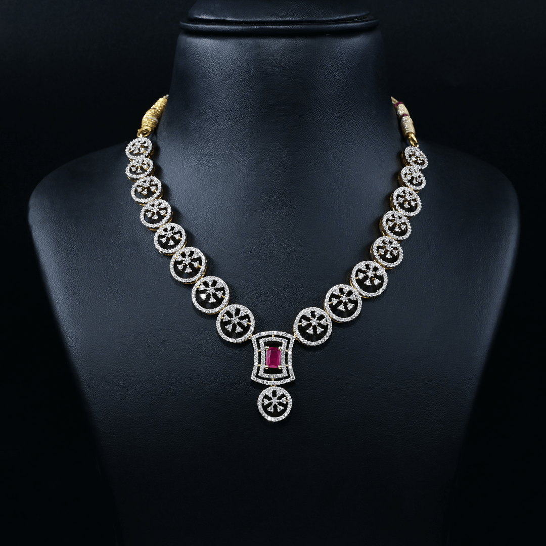 CZ Ruby Short Necklace Set