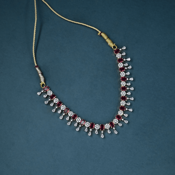 CZ Ruby Short Necklace Set