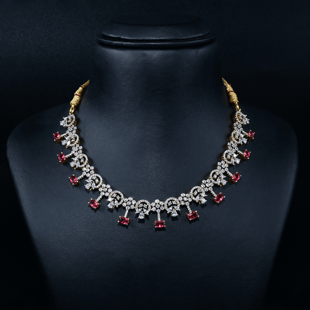 CZ Ruby Short Necklace Set