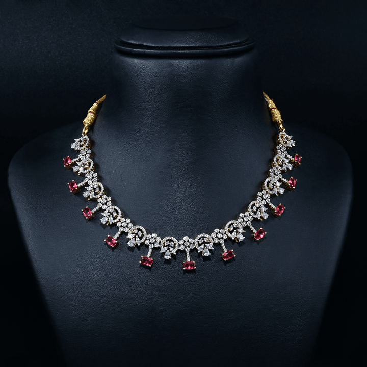 CZ Ruby Short Necklace Set