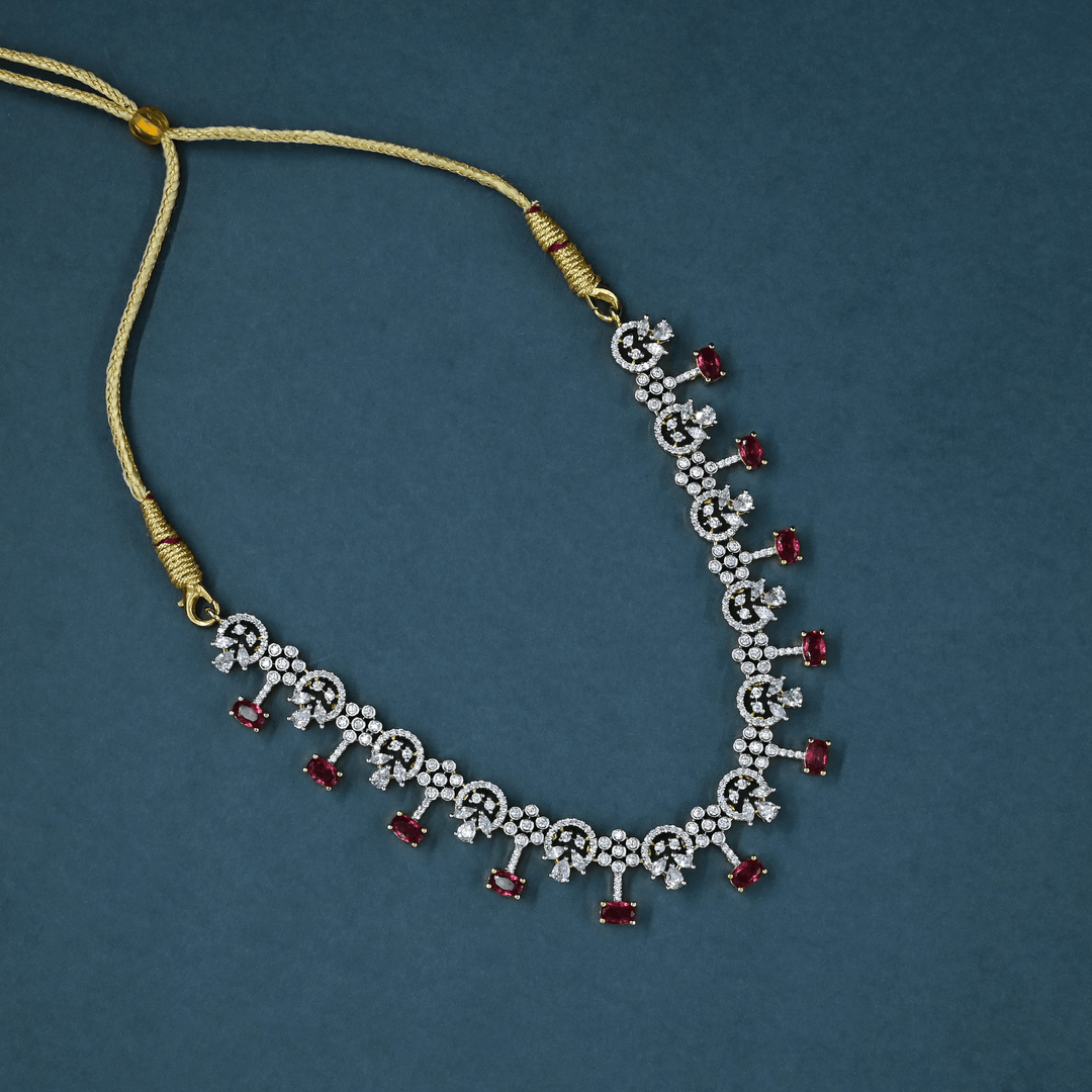 CZ Ruby Short Necklace Set