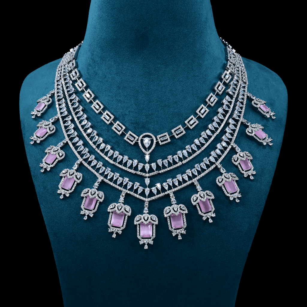 CZ White Rhodium Heavy Necklace Set