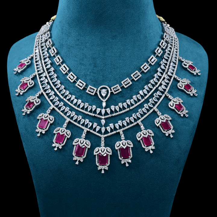 CZ White Rhodium Heavy Necklace Set