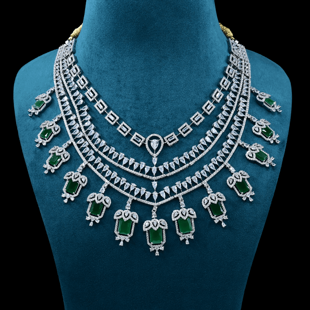 CZ White Rhodium Heavy Necklace Set