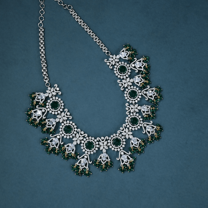 CZ White Rhodium Heavy Necklace Set