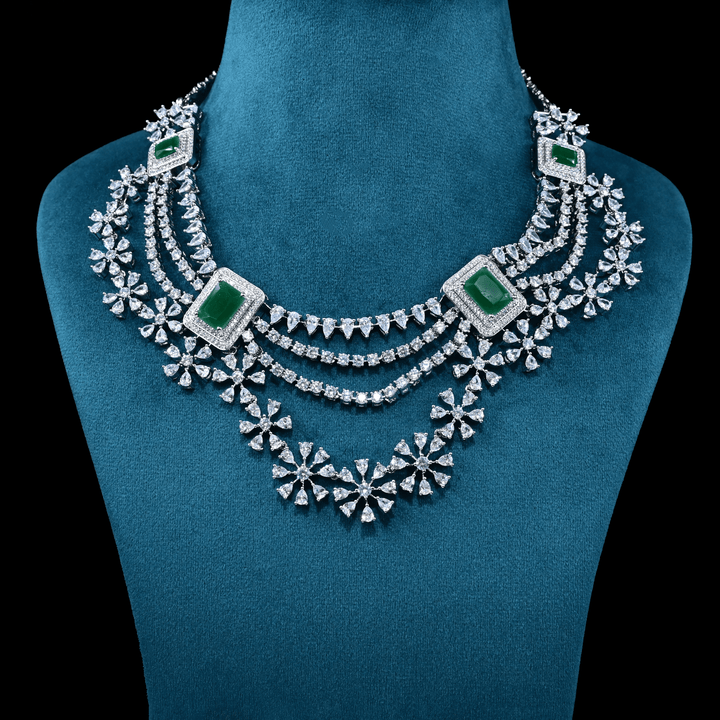 CZ White Rhodium Heavy Necklace Set