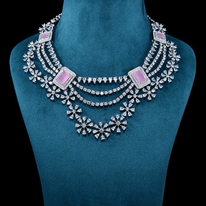 CZ White Rhodium Heavy Necklace Set