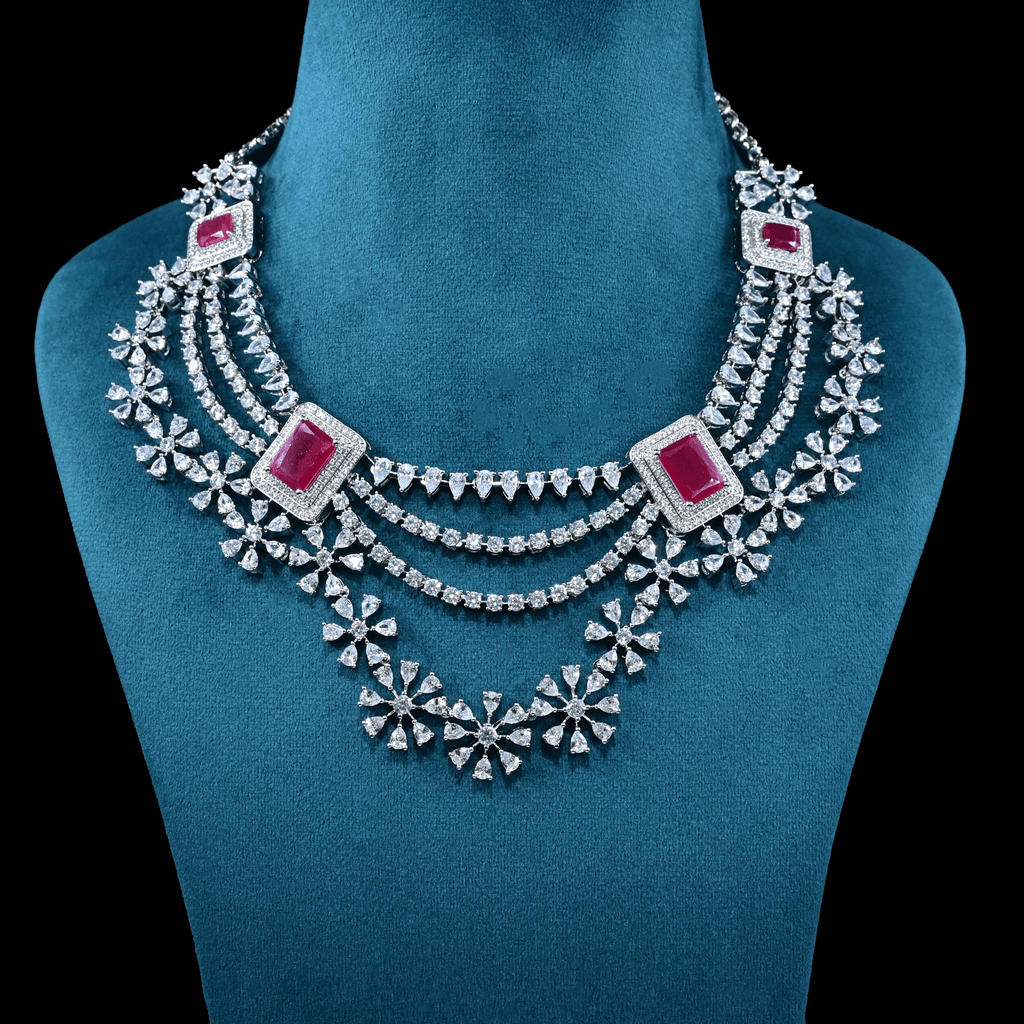 CZ White Rhodium Heavy Necklace Set