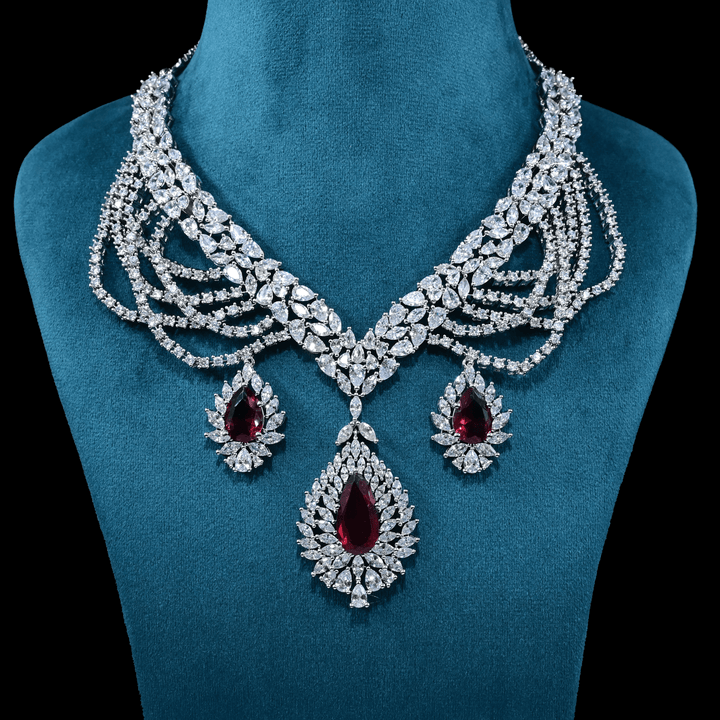 CZ White Rhodium Heavy Necklace Set