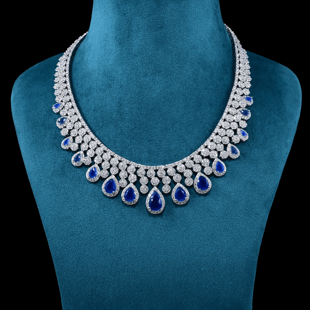 CZ White Rhodium Heavy Necklace Set