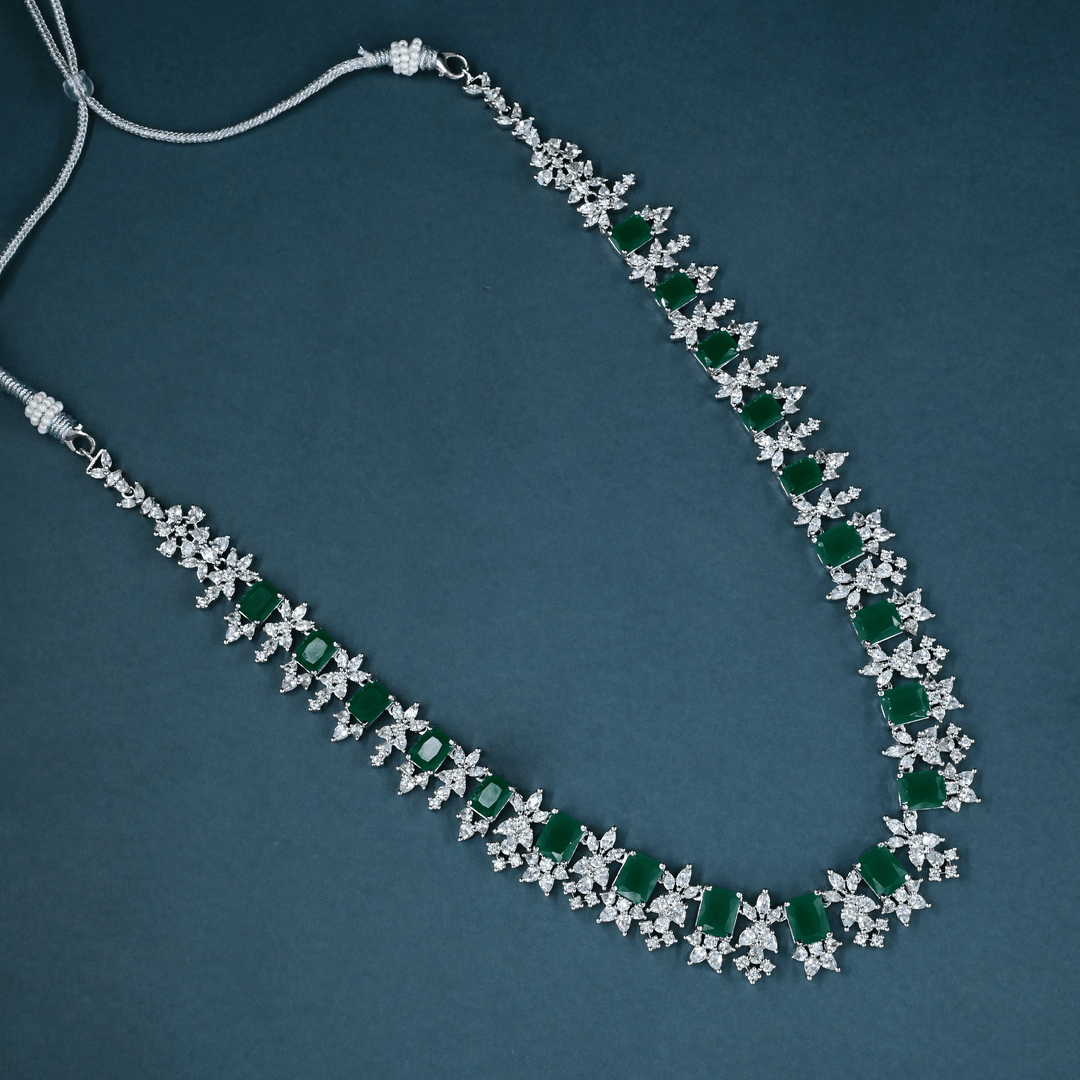 CZ White Rhodium Heavy Necklace Set