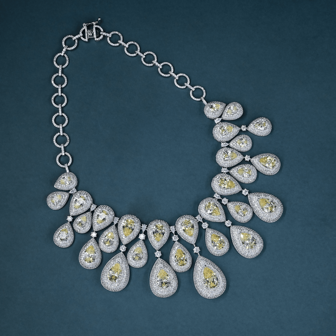 CZ White Rhodium Heavy Necklace Set