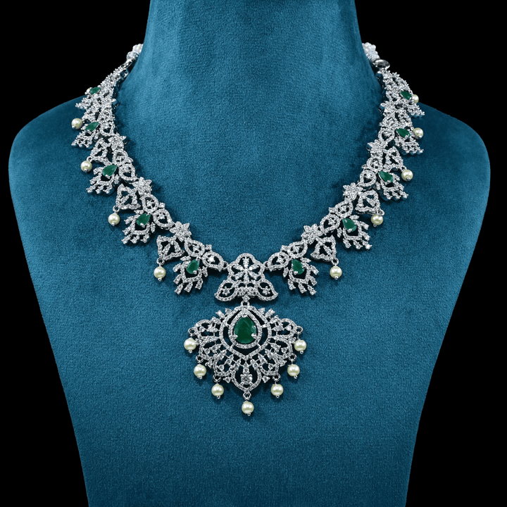 CZ White Rhodium Heavy Necklace Set