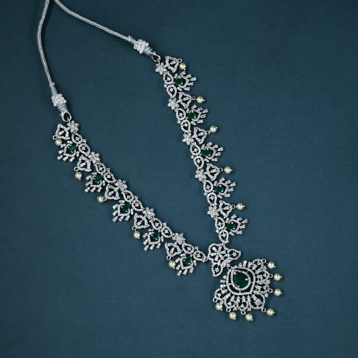 CZ White Rhodium Heavy Necklace Set