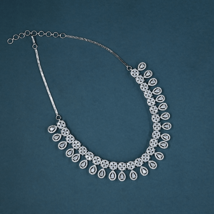 CZ White Rhodium Necklace Set