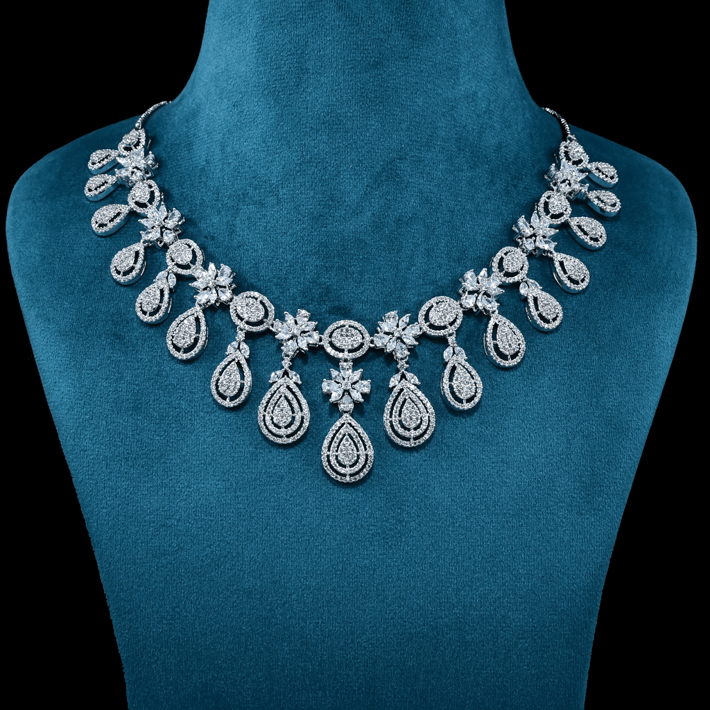 CZ White Rhodium Heavy Necklace Set