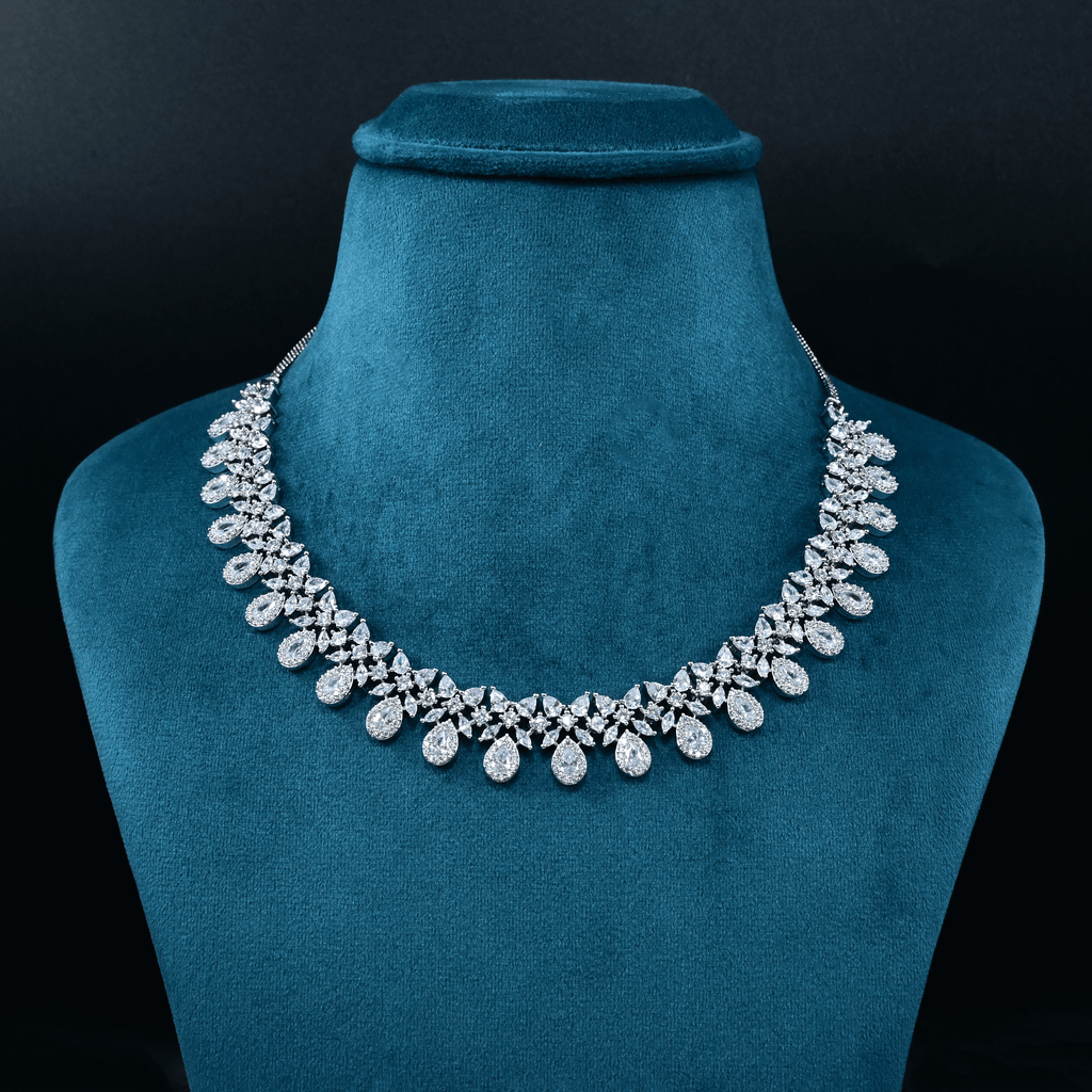 CZ White Rhodium Necklace Set