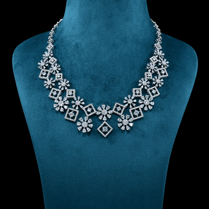 CZ White Rhodium Heavy Necklace Set