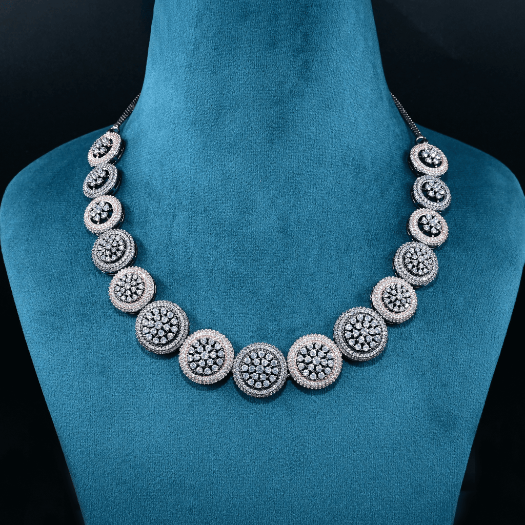 CZ White Rhodium Heavy Necklace Set