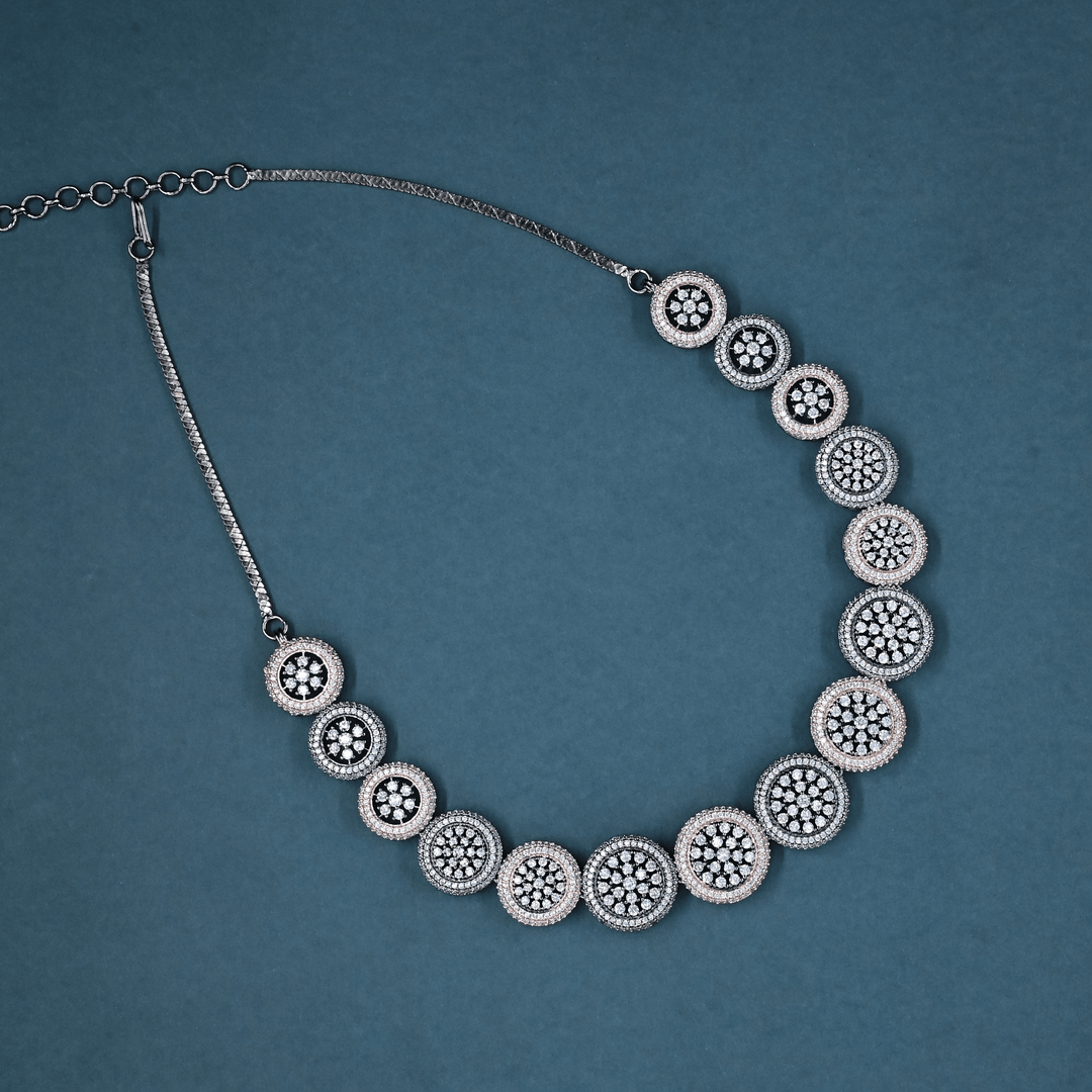 CZ White Rhodium Heavy Necklace Set