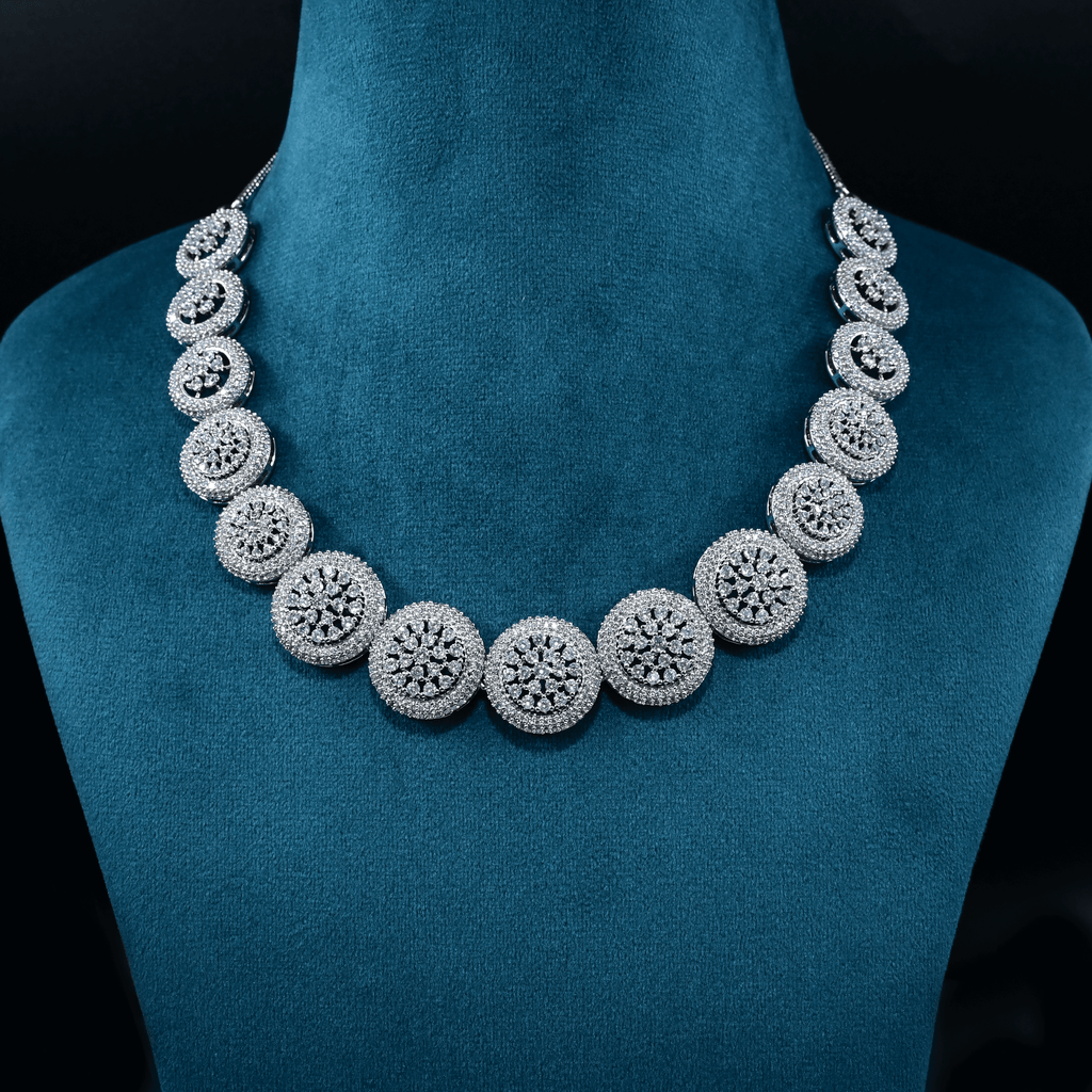 CZ White Rhodium Heavy Necklace Set