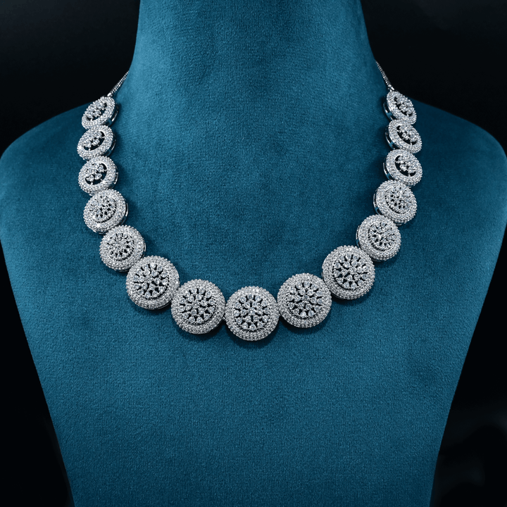 CZ White Rhodium Heavy Necklace Set