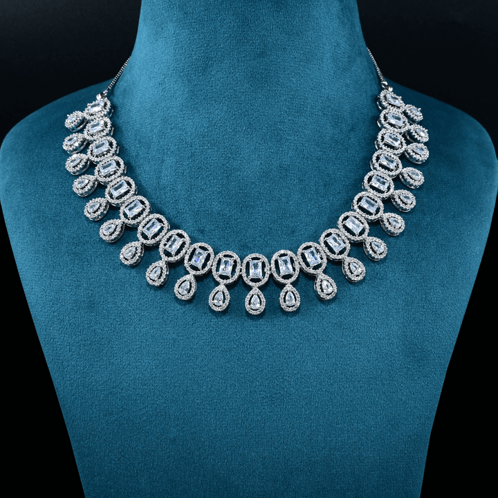 CZ White Rhodium Heavy Necklace Set