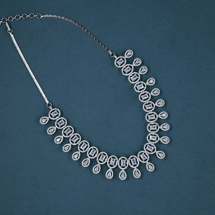 CZ White Rhodium Heavy Necklace Set