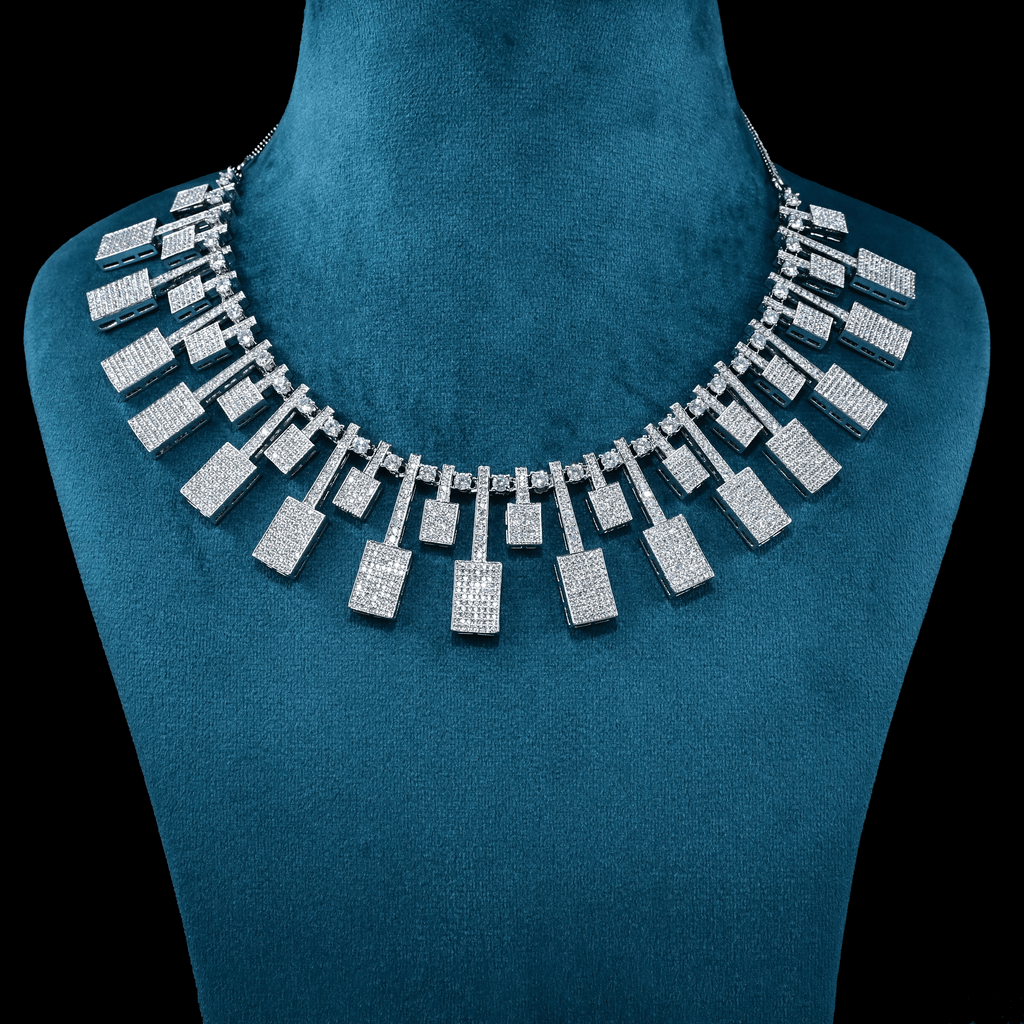 CZ White Rhodium Heavy Necklace Set