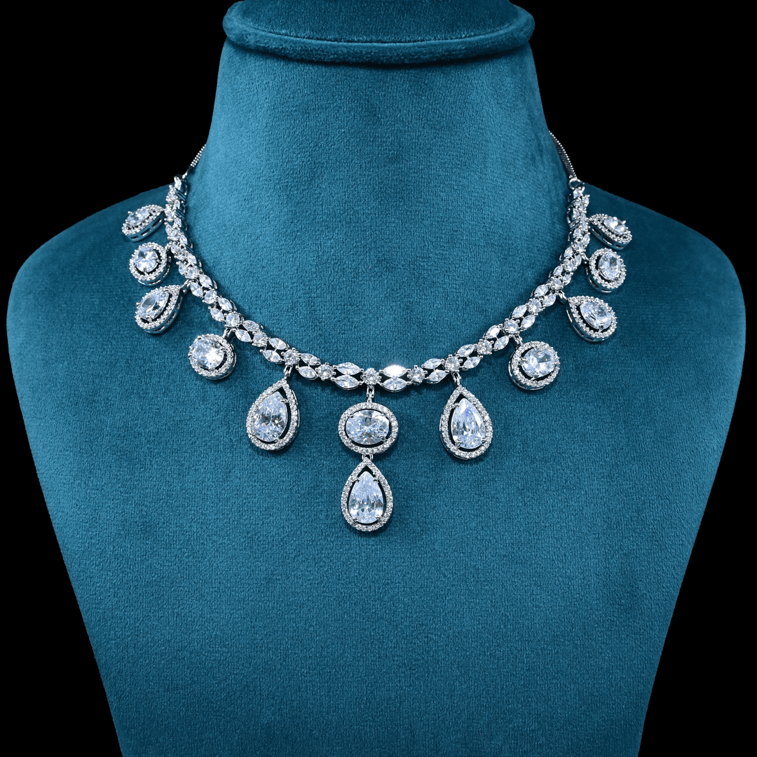 CZ White Rhodium Necklace Set