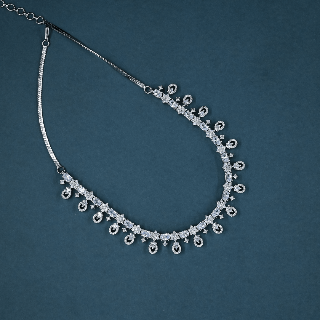 CZ White Rhodium Necklace Set