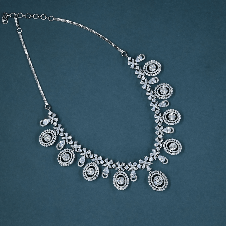 CZ White Rhodium Heavy Necklace Set