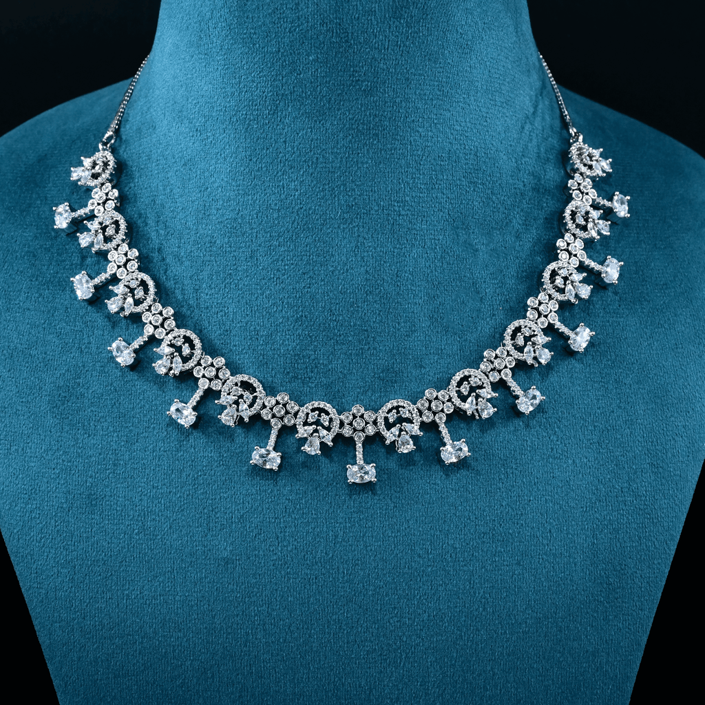 CZ White Rhodium Necklace Set