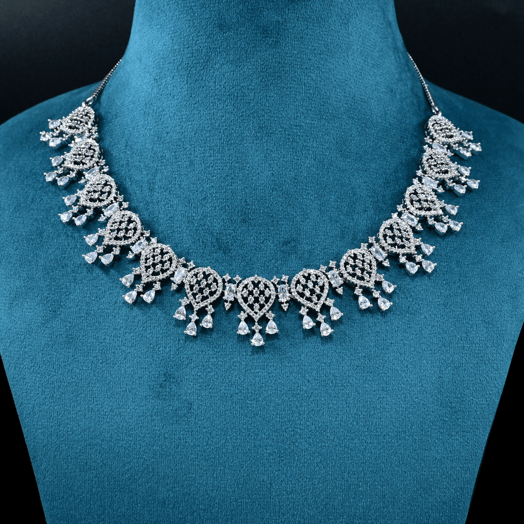 CZ White Rhodium Necklace Set