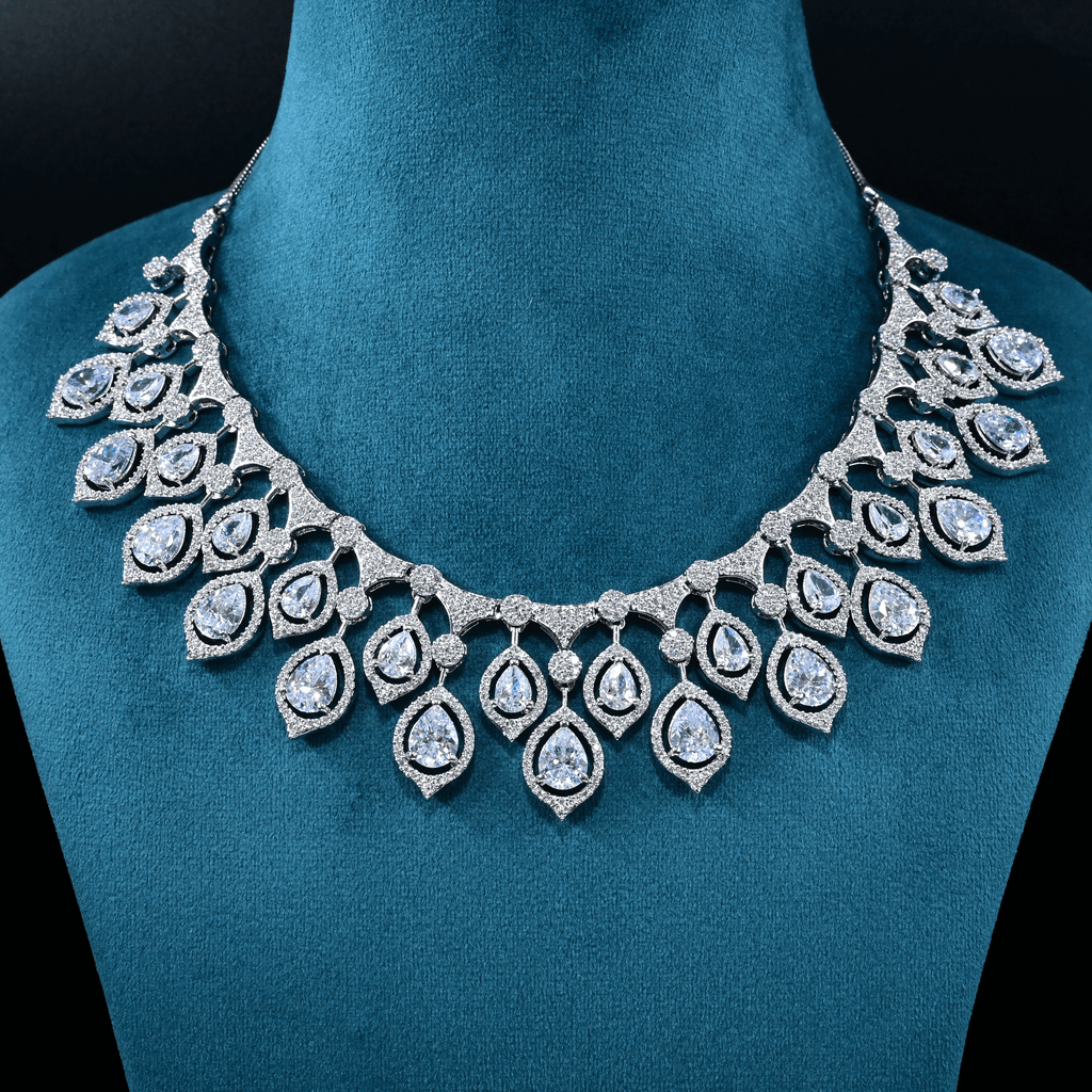 CZ White Rhodium Heavy Necklace Set