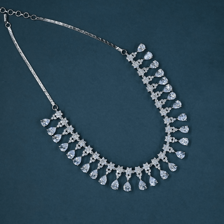 CZ White Rhodium Heavy Necklace Set