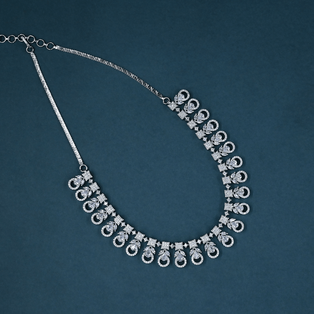 CZ White Rhodium Necklace Set