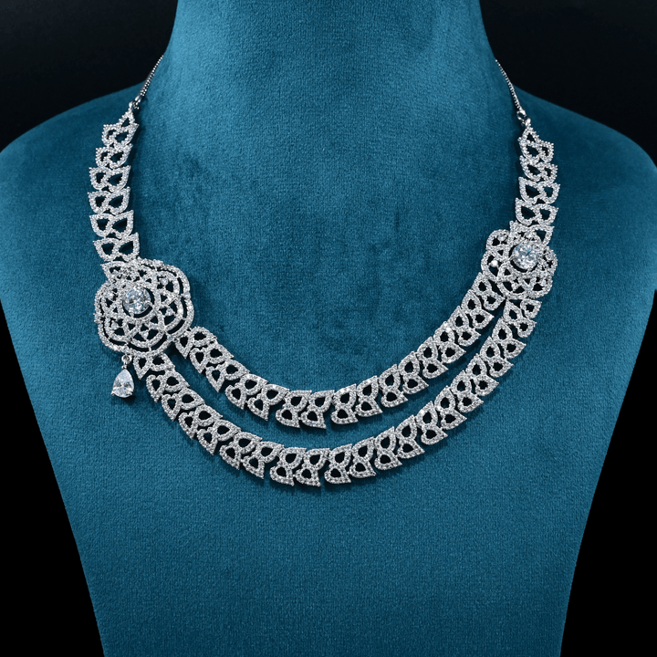 CZ White Rhodium Heavy Necklace Set